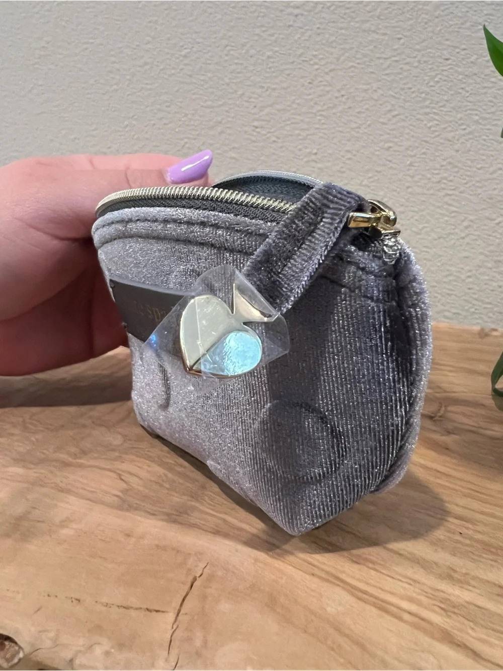 Kate Spade Gray Velvet Polka Dot Coin Purse